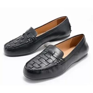 New Dune London Greene Woven Leather Slip On Driving‎ Loafers Mocs Black Size 8